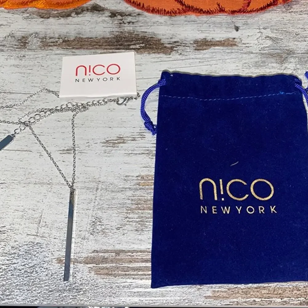 Nico New York Silver Bar Pendant Necklace Dainty Minimalist 18” + Extender NWT